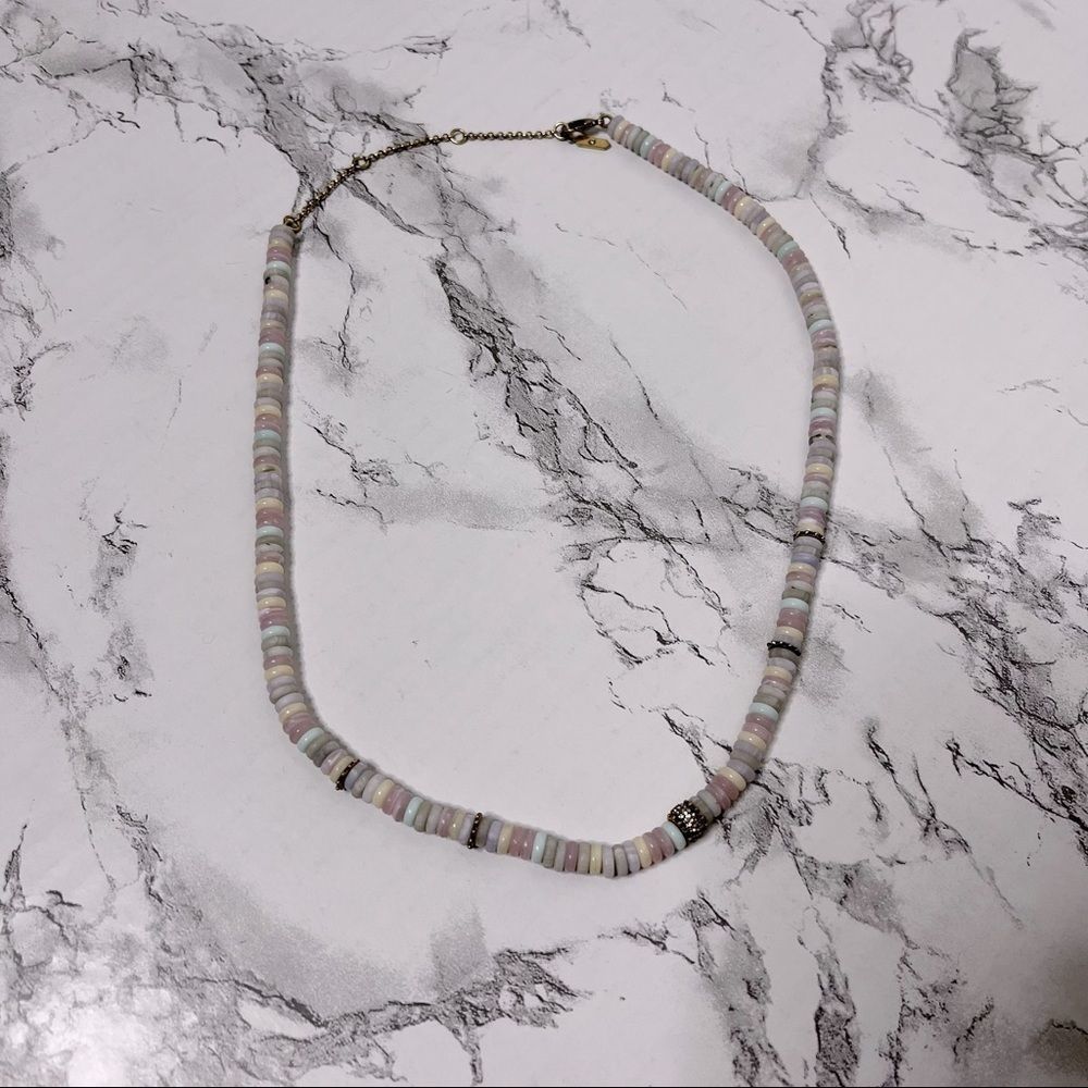 Stella & Dot Modern Bohemian Mixed Beaded Rondell Necklace Silver /multi